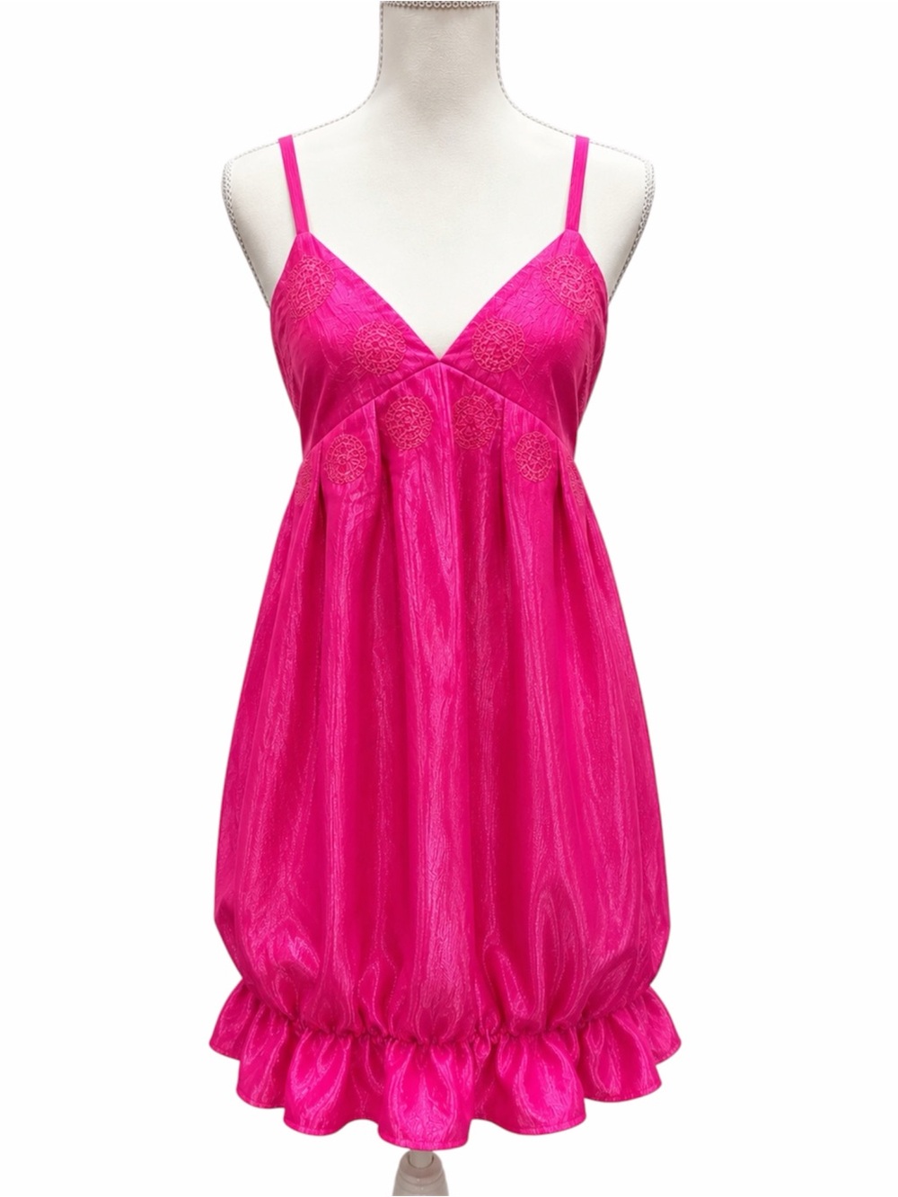 Y2K Drama Gold Pink Shimmer Bubble Hem Dress Medium